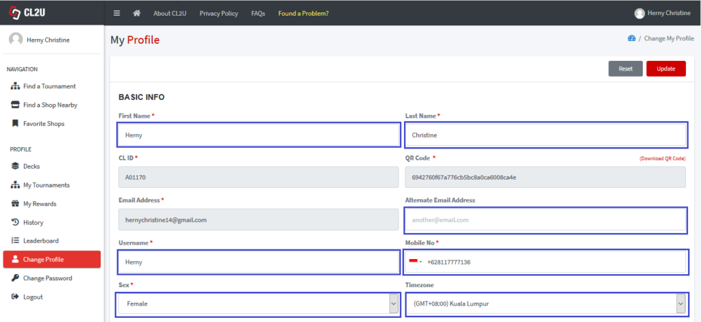 Change Profile step 2